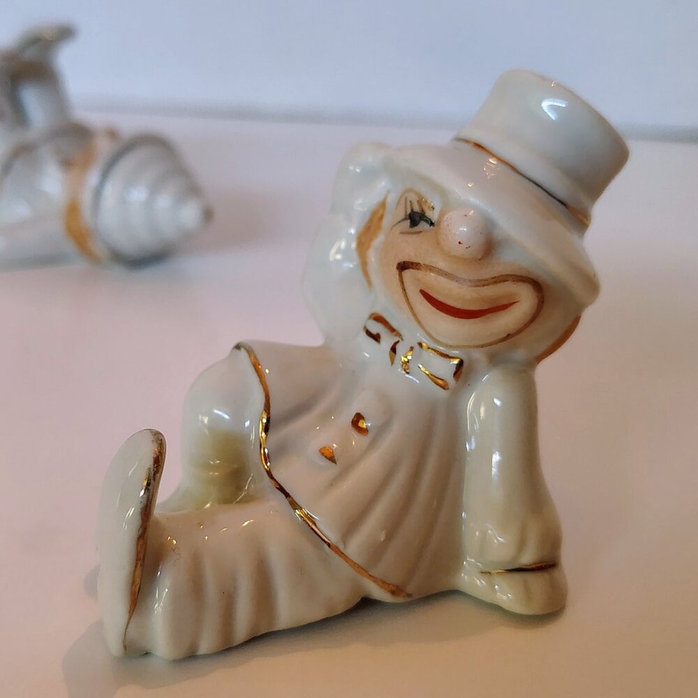 Vtg Ceramic Tumbling Acrobatic Circus Clowns Set 3 Hand Painted 1970's Figurines